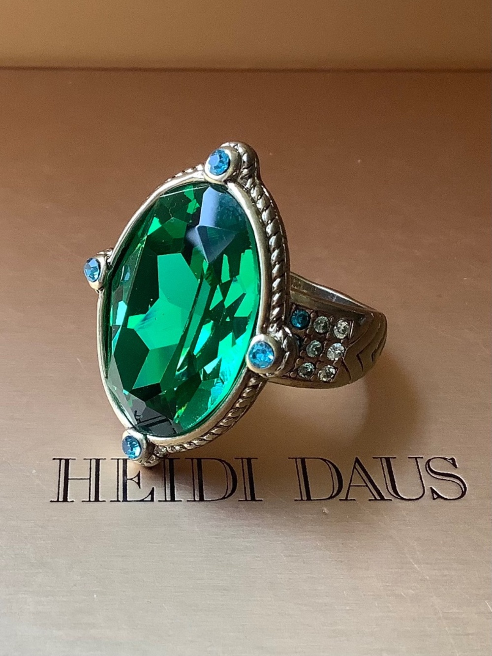 Heidi Daus Suit Yourself Erinite Green Crystal Statement Ring SZ 9